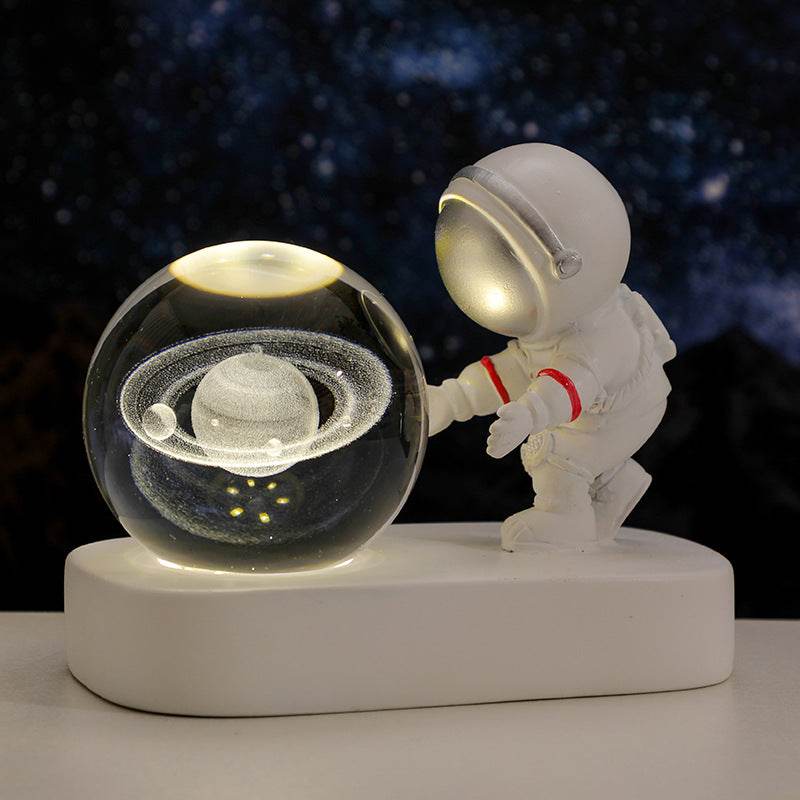 Glowing Planetary Galaxy Astronaut Crystal Ball Night Lights USB Power Warm Bedside Light Brithday Gift Night Lamp - Mubimart