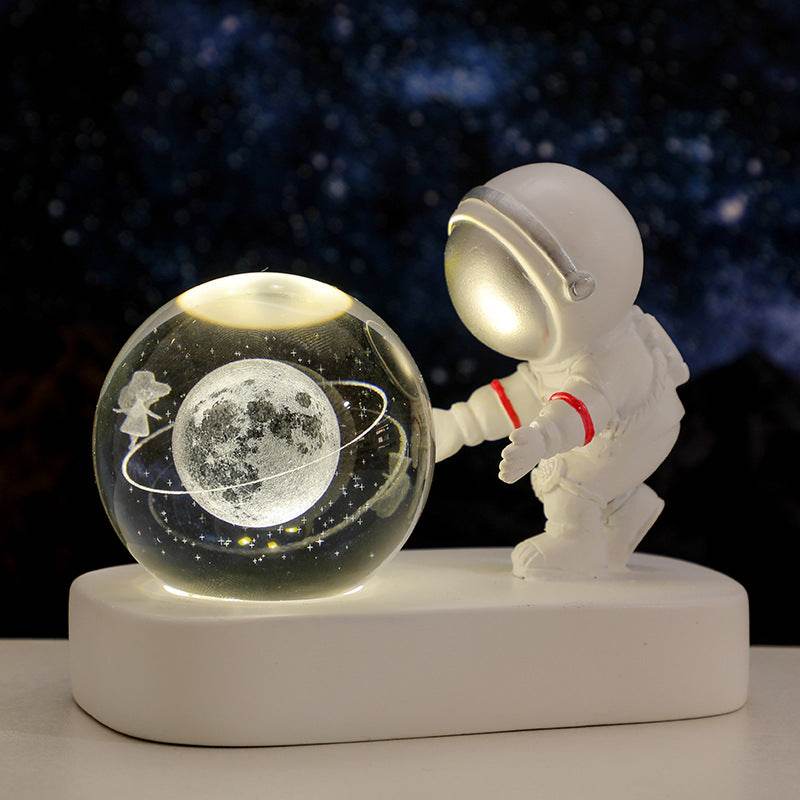 Glowing Planetary Galaxy Astronaut Crystal Ball Night Lights USB Power Warm Bedside Light Brithday Gift Night Lamp - Mubimart