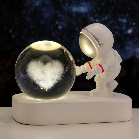 Glowing Planetary Galaxy Astronaut Crystal Ball Night Lights USB Power Warm Bedside Light Brithday Gift Night Lamp - Mubimart