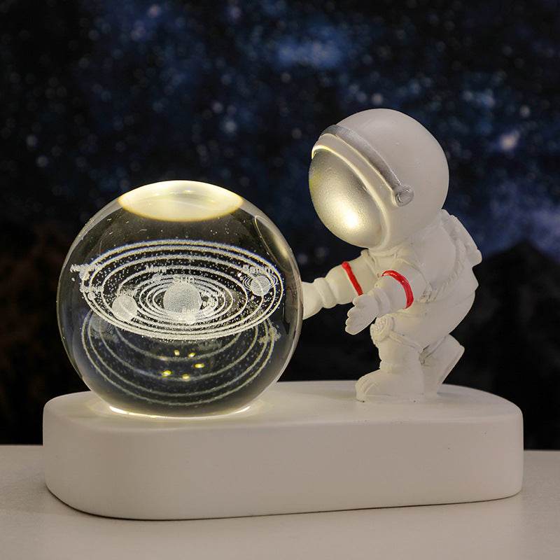 Glowing Planetary Galaxy Astronaut Crystal Ball Night Lights USB Power Warm Bedside Light Brithday Gift Night Lamp - Mubimart