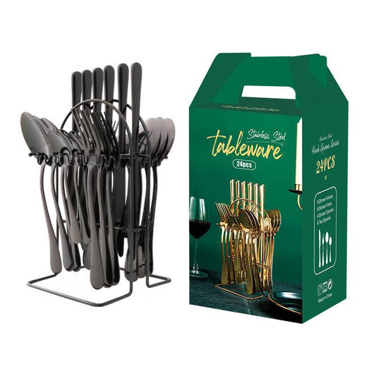 Gold Dinnerware Set Stainless Steel Tableware Set Knife Fork Spoon Luxury Cutlery Set With Storage Rack Dishwasher - Mubimart