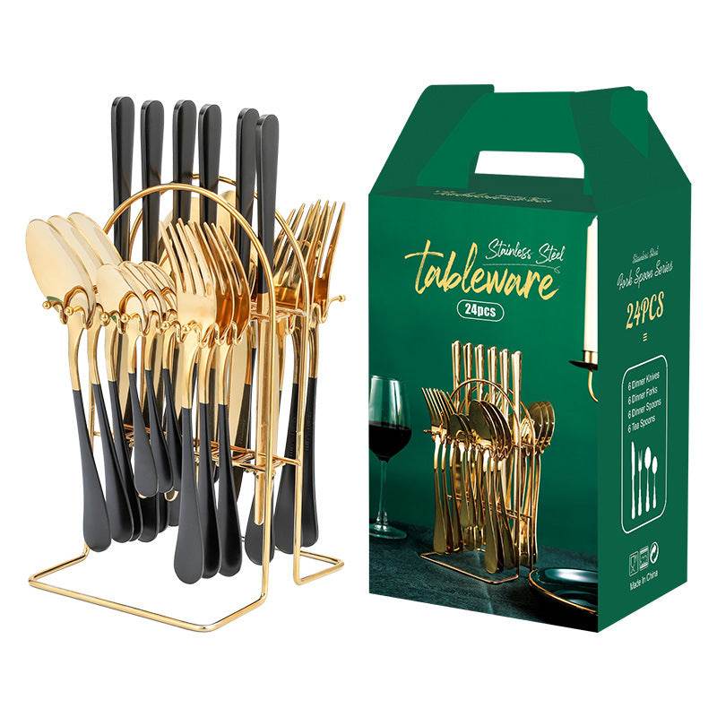 Gold Dinnerware Set Stainless Steel Tableware Set Knife Fork Spoon Luxury Cutlery Set With Storage Rack Dishwasher - Mubimart