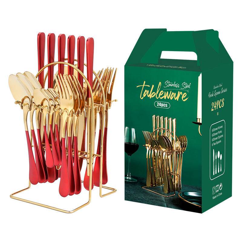 Gold Dinnerware Set Stainless Steel Tableware Set Knife Fork Spoon Luxury Cutlery Set With Storage Rack Dishwasher - Mubimart