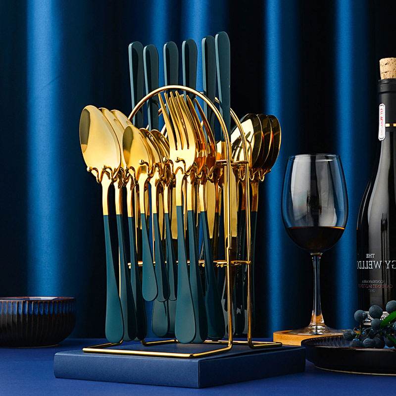 Gold Dinnerware Set Stainless Steel Tableware Set Knife Fork Spoon Luxury Cutlery Set With Storage Rack Dishwasher - Mubimart