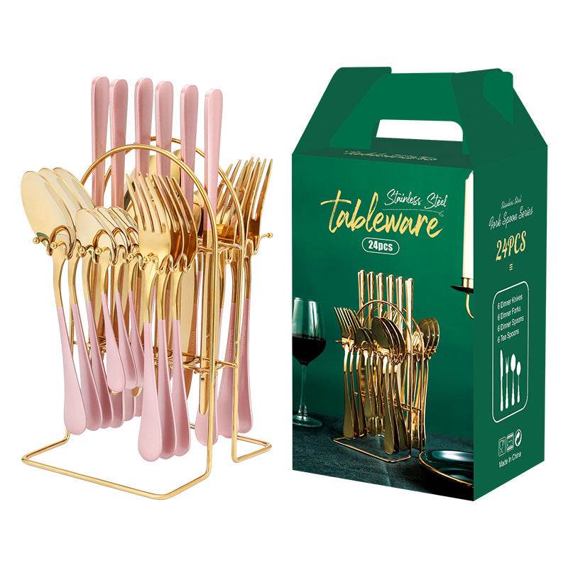 Gold Dinnerware Set Stainless Steel Tableware Set Knife Fork Spoon Luxury Cutlery Set With Storage Rack Dishwasher - Mubimart