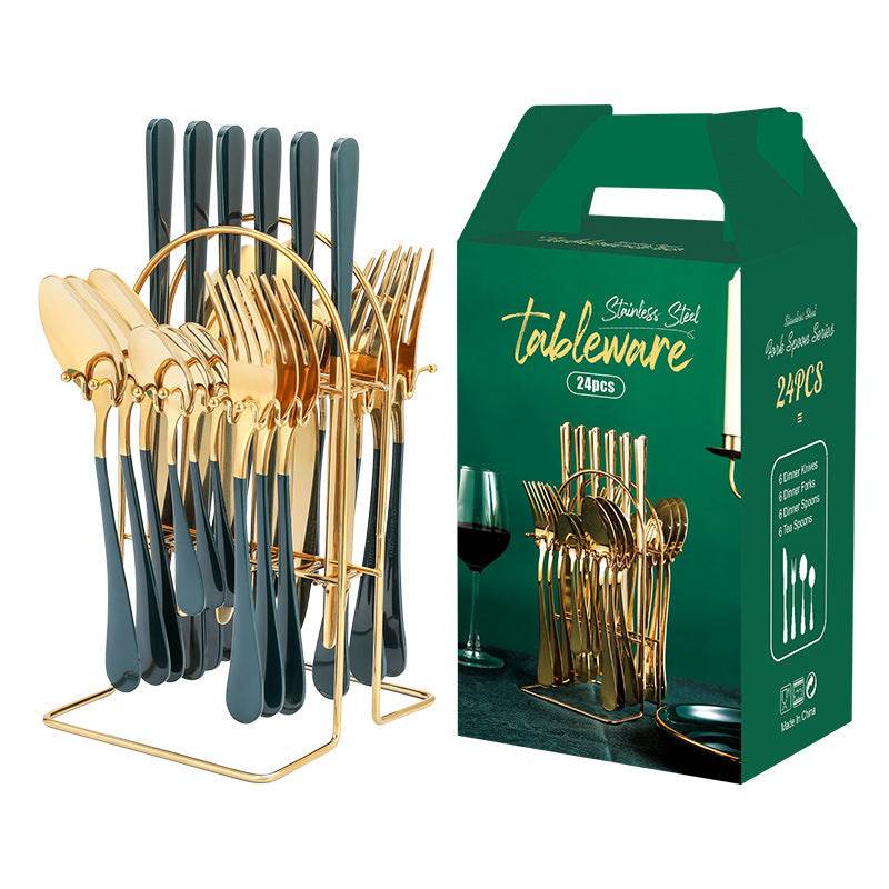 Gold Dinnerware Set Stainless Steel Tableware Set Knife Fork Spoon Luxury Cutlery Set With Storage Rack Dishwasher - Mubimart