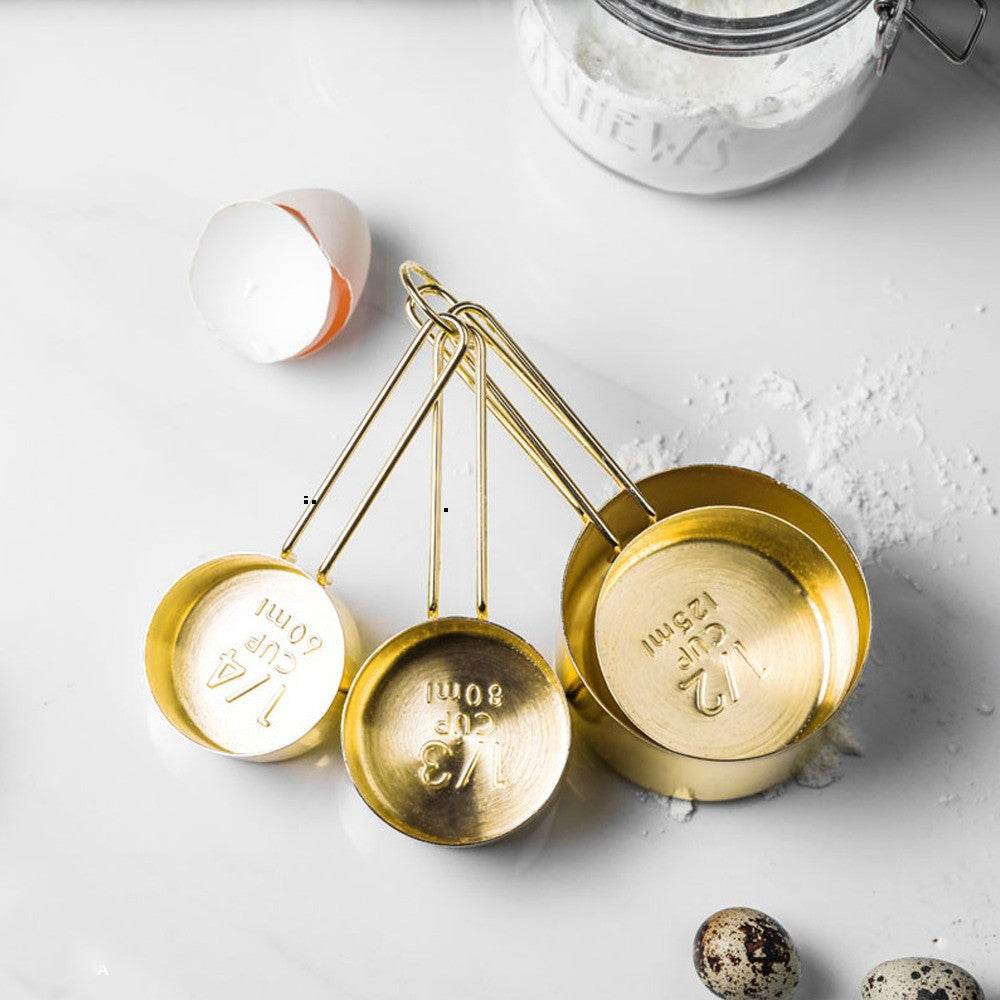 Gold measuring cup measuring spoon set - Mubimart