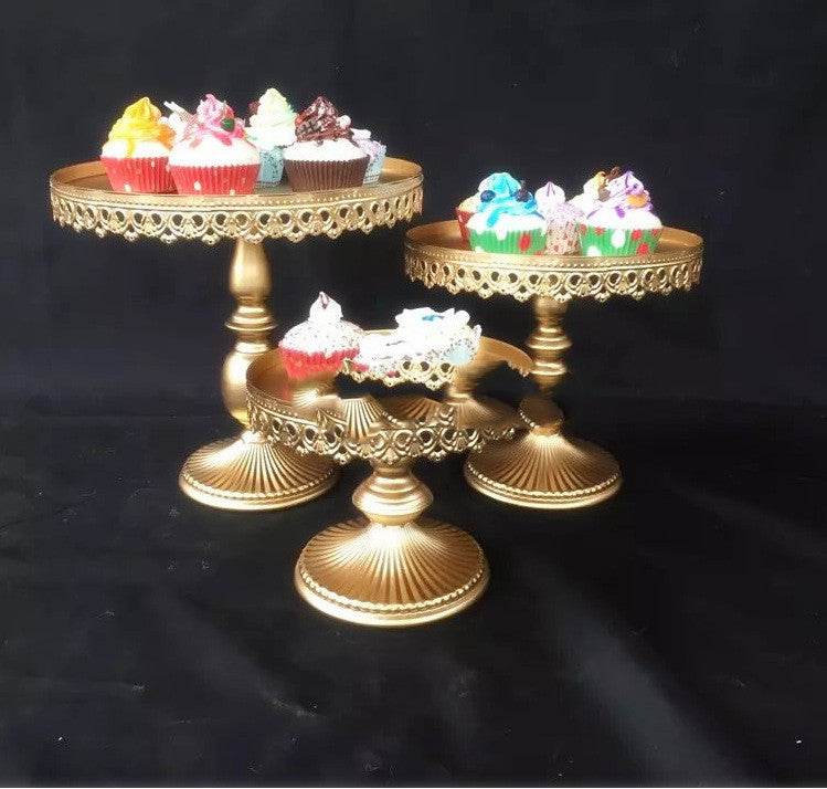 Golden Metal Wrought Iron Cake Stand - Mubimart
