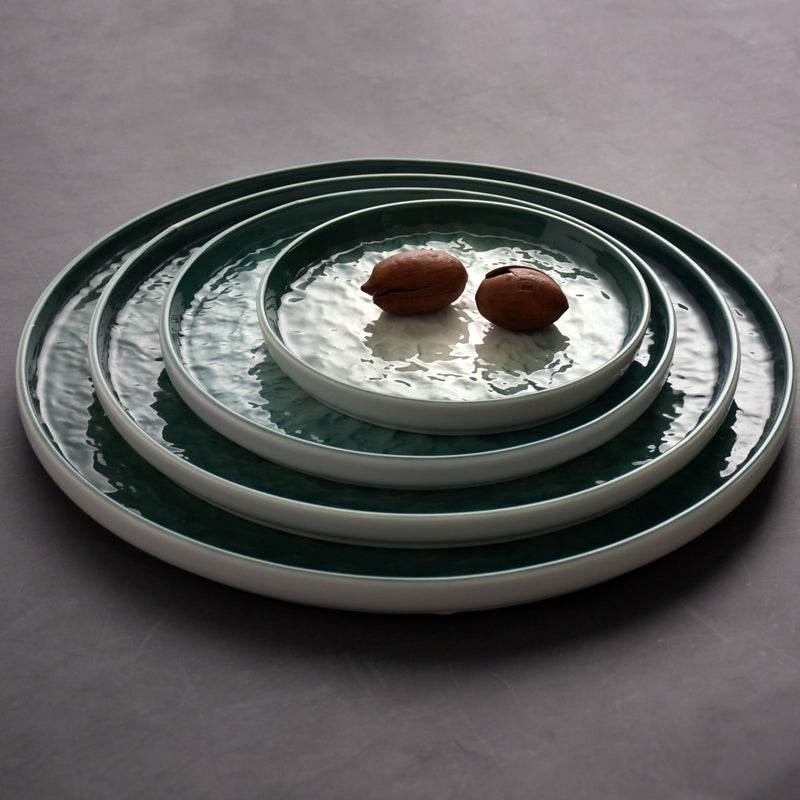 Gradient Emerald Steak Plate Stone Pattern Pasta Plate Western Plate Round Plate Restaurant Home - Mubimart