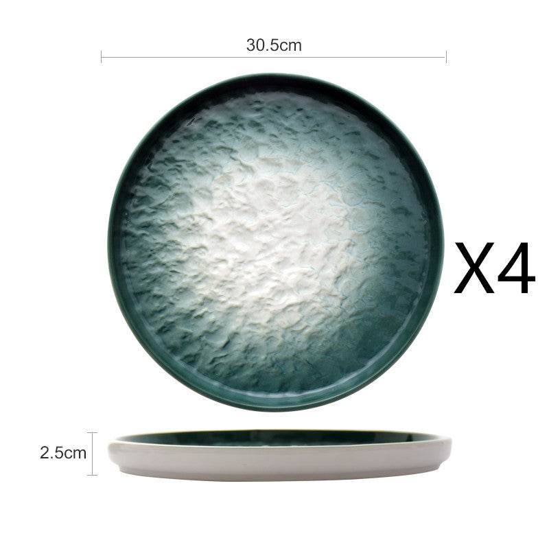 Gradient Emerald Steak Plate Stone Pattern Pasta Plate Western Plate Round Plate Restaurant Home - Mubimart