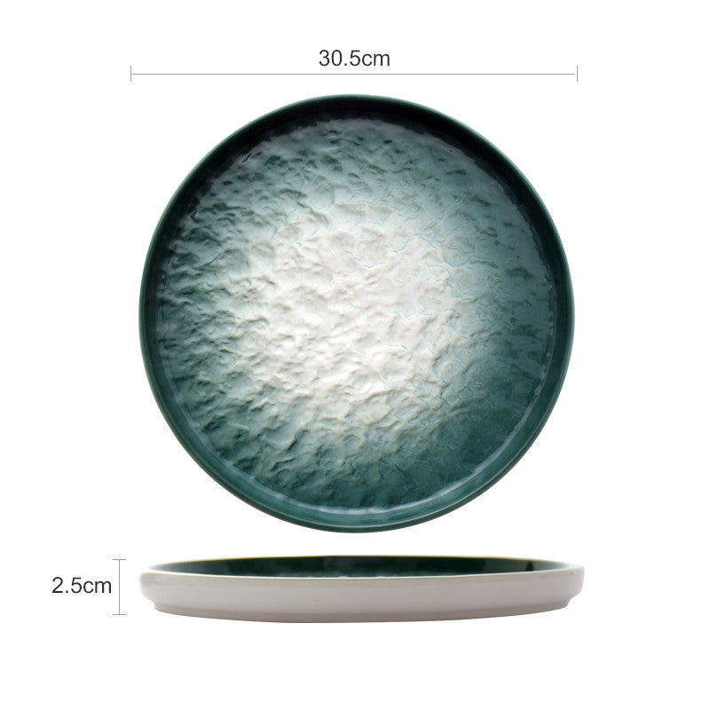 Gradient Emerald Steak Plate Stone Pattern Pasta Plate Western Plate Round Plate Restaurant Home - Mubimart -  