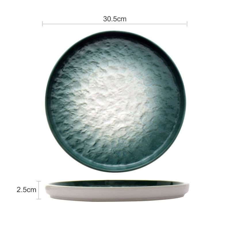 Gradient Emerald Steak Plate Stone Pattern Pasta Plate Western Plate Round Plate Restaurant Home - Mubimart
