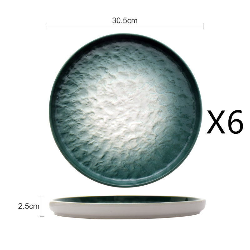 Gradient Emerald Steak Plate Stone Pattern Pasta Plate Western Plate Round Plate Restaurant Home - Mubimart -  