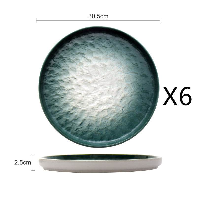 Gradient Emerald Steak Plate Stone Pattern Pasta Plate Western Plate Round Plate Restaurant Home - Mubimart