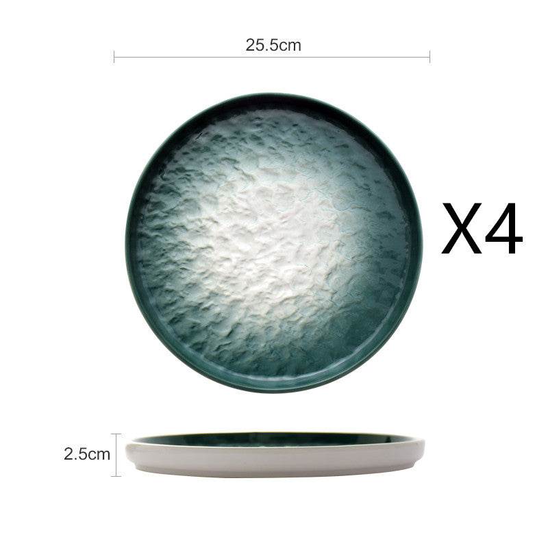 Gradient Emerald Steak Plate Stone Pattern Pasta Plate Western Plate Round Plate Restaurant Home - Mubimart