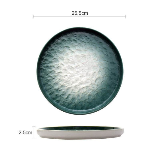 Gradient Emerald Steak Plate Stone Pattern Pasta Plate Western Plate Round Plate Restaurant Home - Mubimart