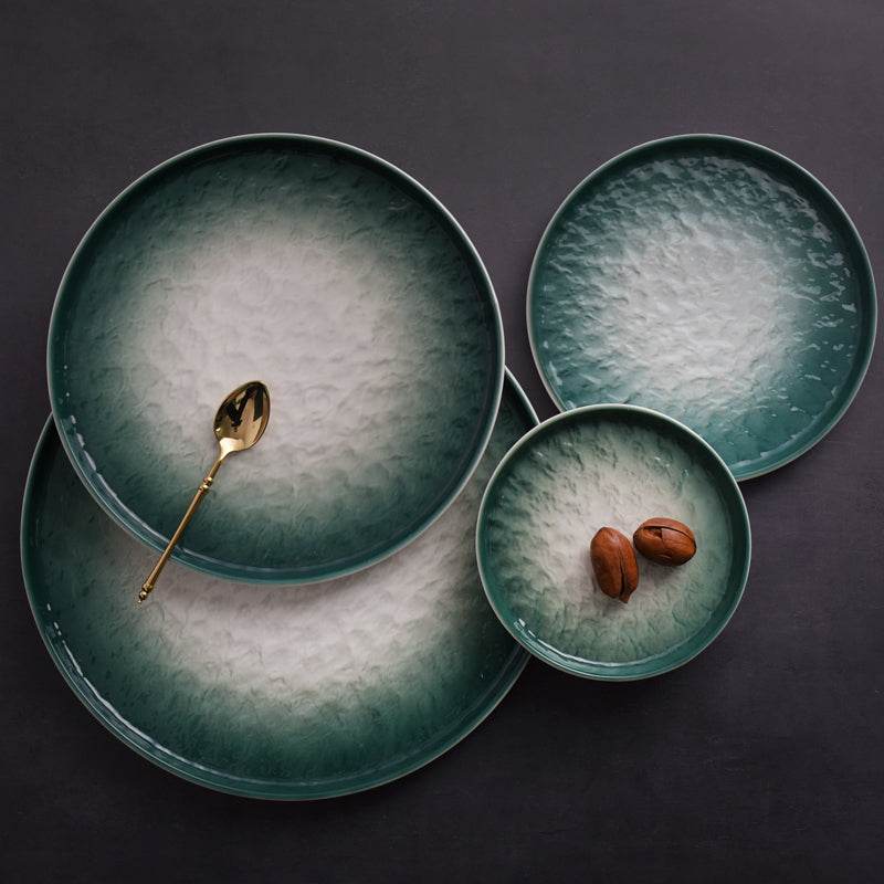 Gradient Emerald Steak Plate Stone Pattern Pasta Plate Western Plate Round Plate Restaurant Home - Mubimart