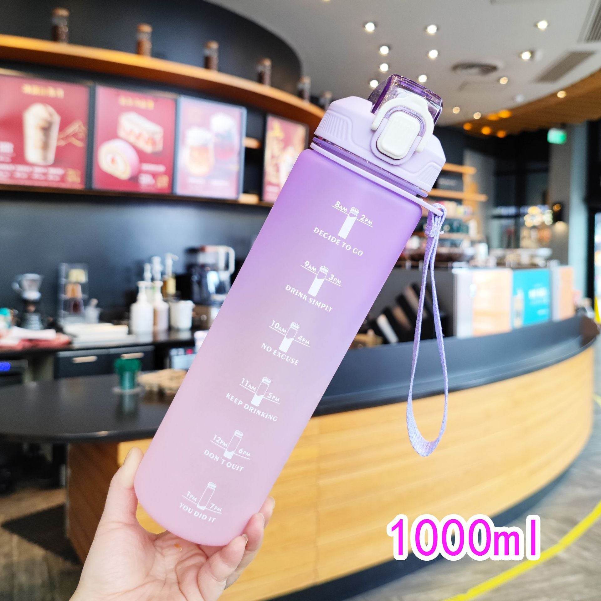 Gradient Plastic Duckbill Straw Sports Water Bottle - Mubimart