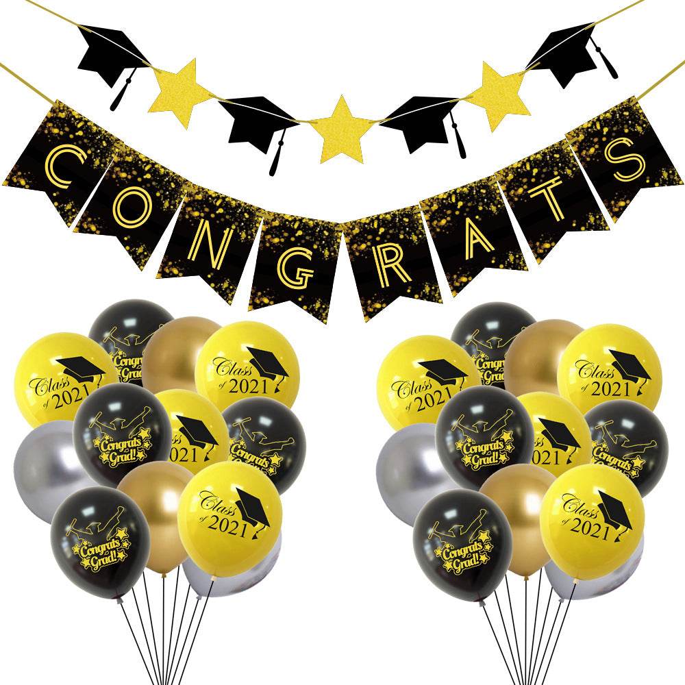 Graduation Party Paper Banner Graduation Season Printed Latex Balloons - Mubimart