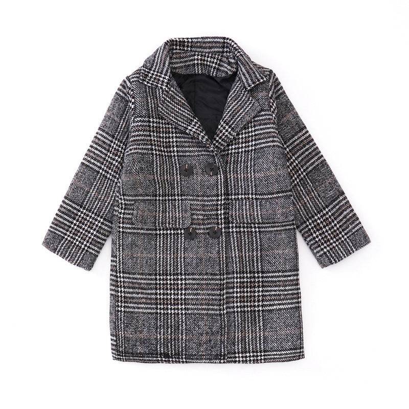 Gray plaid houndstooth coat for girls - Mubimart