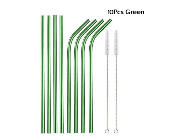 Green Metal Beverage Juice Coffee Milk Tea Stainless Steel Straws - Mubimart -  