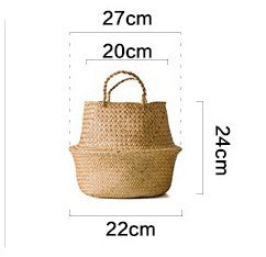 Green plant seaweed woven flower basket portable flowerpot dry flower basket hand woven storage basket sundry basket - Mubimart -  