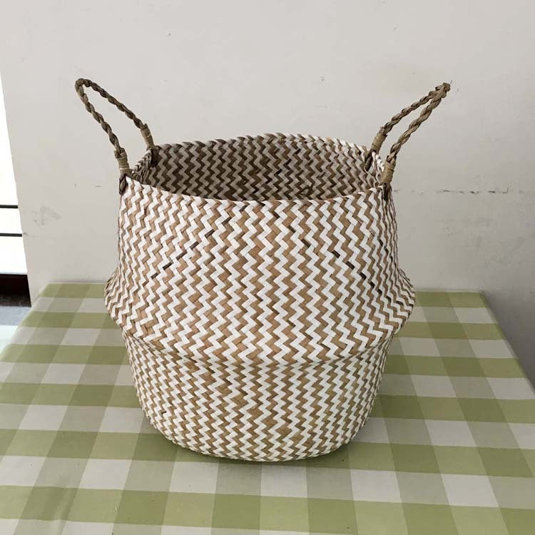 Green plant seaweed woven flower basket portable flowerpot dry flower basket hand woven storage basket sundry basket - Mubimart -  