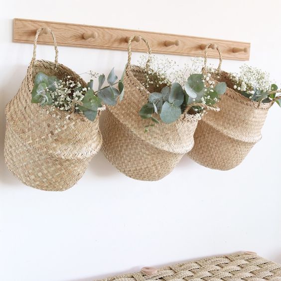 Green plant seaweed woven flower basket portable flowerpot dry flower basket hand woven storage basket sundry basket - Mubimart -  