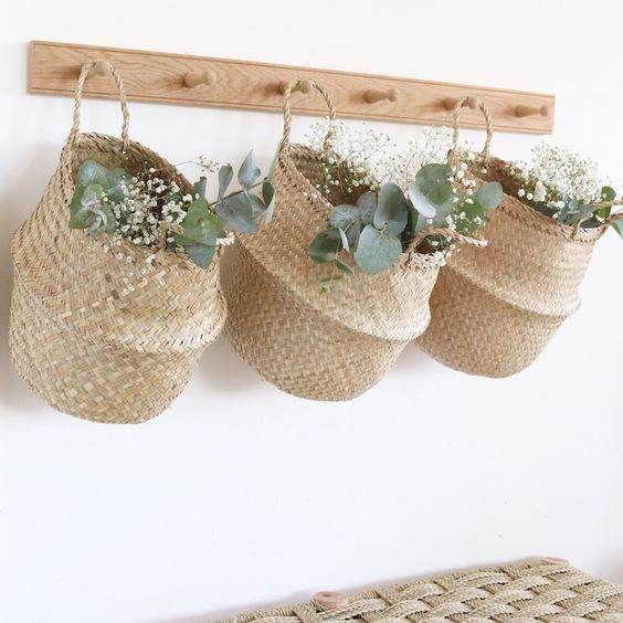 Green plant seaweed woven flower basket portable flowerpot dry flower basket hand woven storage basket sundry basket - Mubimart