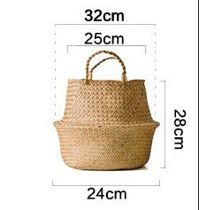 Green plant seaweed woven flower basket portable flowerpot dry flower basket hand woven storage basket sundry basket - Mubimart -  