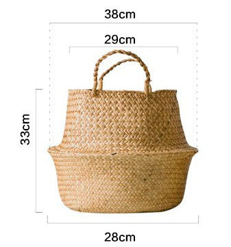 Green plant seaweed woven flower basket portable flowerpot dry flower basket hand woven storage basket sundry basket - Mubimart -  