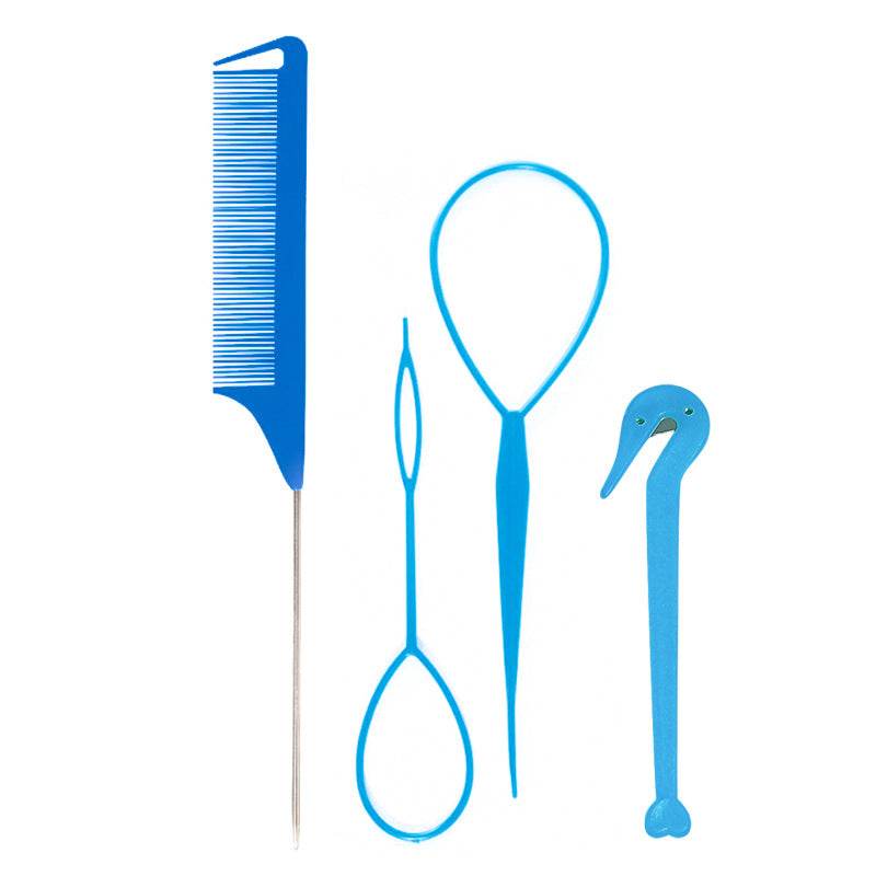 Hair Braiding Tools Comb Set Hairdressing Tress Device Hair Puller Pin Four-piece Set Household Modeling Tail Comb New - Mubimart
