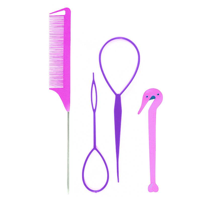 Hair Braiding Tools Comb Set Hairdressing Tress Device Hair Puller Pin Four-piece Set Household Modeling Tail Comb New - Mubimart