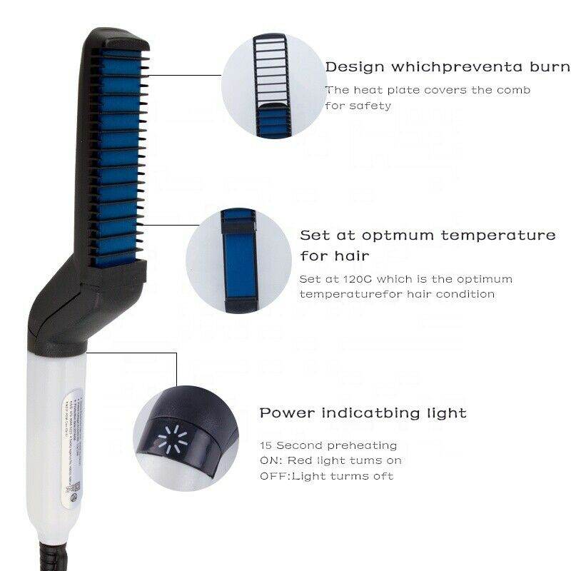 Hair Straightener Men Multifunctional Comb Curling Electric Brush Professional Hair Comb Brush Beard Straightener Hair Curler Fast Heating Styling Tools - Mubimart