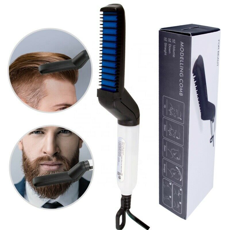 Hair Straightener Men Multifunctional Comb Curling Electric Brush Professional Hair Comb Brush Beard Straightener Hair Curler Fast Heating Styling Tools - Mubimart - Beard Comb 