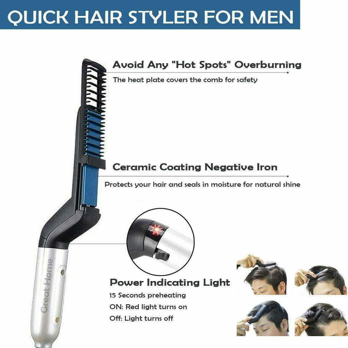 Hair Straightener Men Multifunctional Comb Curling Electric Brush Professional Hair Comb Brush Beard Straightener Hair Curler Fast Heating Styling Tools - Mubimart -  