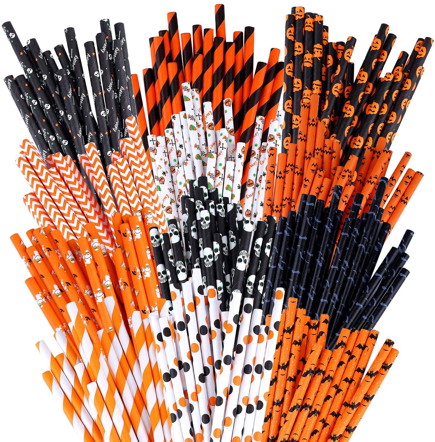 Halloween Biodegradable Drinking Paper Straws Pumpkin Bat Sp - Mubimart -  