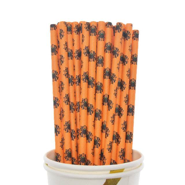 Halloween Biodegradable Drinking Paper Straws Pumpkin Bat Sp - Mubimart