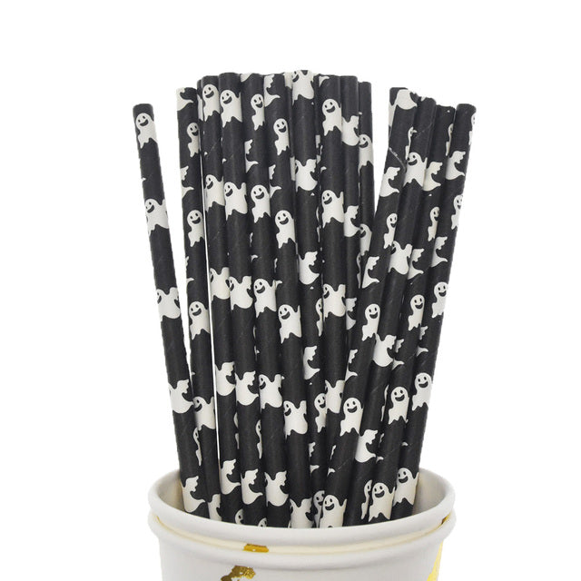 Halloween Biodegradable Drinking Paper Straws Pumpkin Bat Sp - Mubimart -  