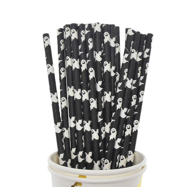 Halloween Biodegradable Drinking Paper Straws Pumpkin Bat Sp - Mubimart