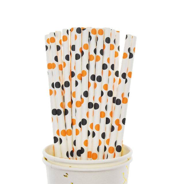 Halloween Biodegradable Drinking Paper Straws Pumpkin Bat Sp - Mubimart