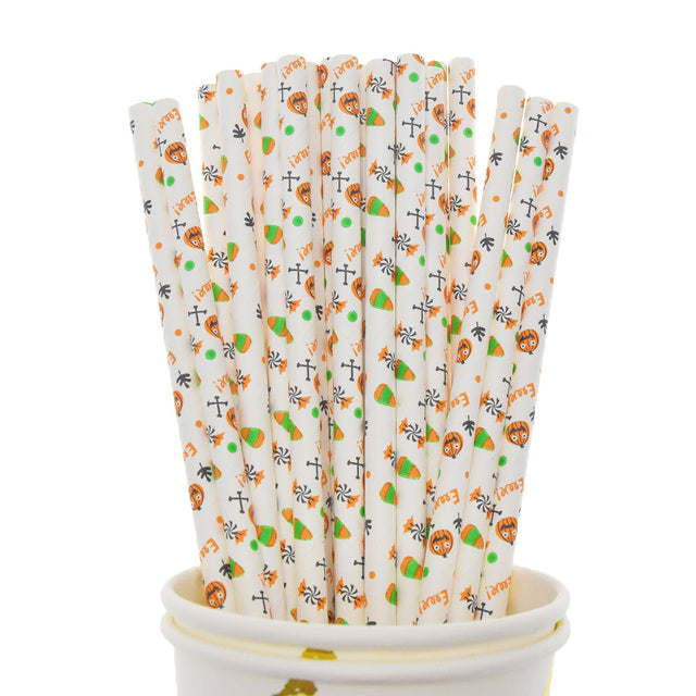 Halloween Biodegradable Drinking Paper Straws Pumpkin Bat Sp - Mubimart -  