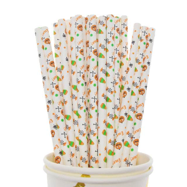 Halloween Biodegradable Drinking Paper Straws Pumpkin Bat Sp - Mubimart