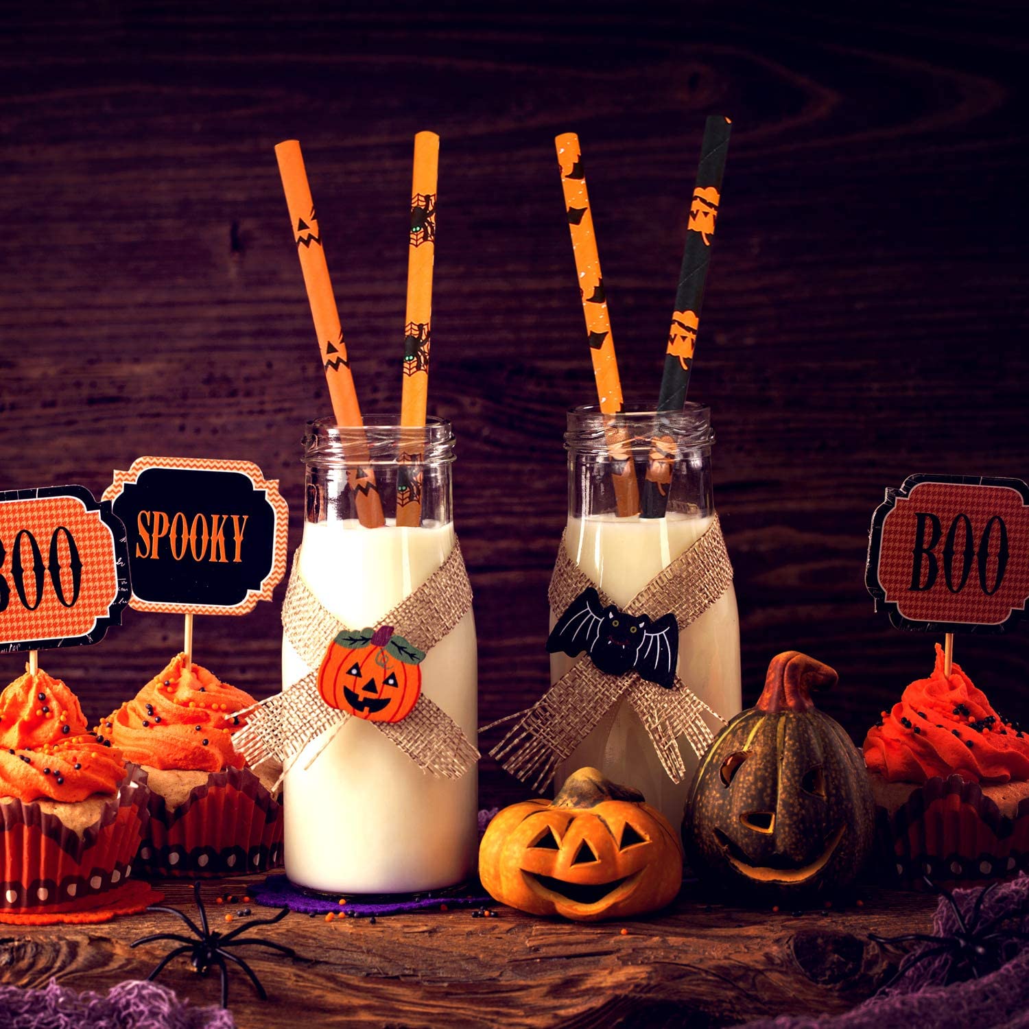 Halloween Biodegradable Drinking Paper Straws Pumpkin Bat Sp - Mubimart -  