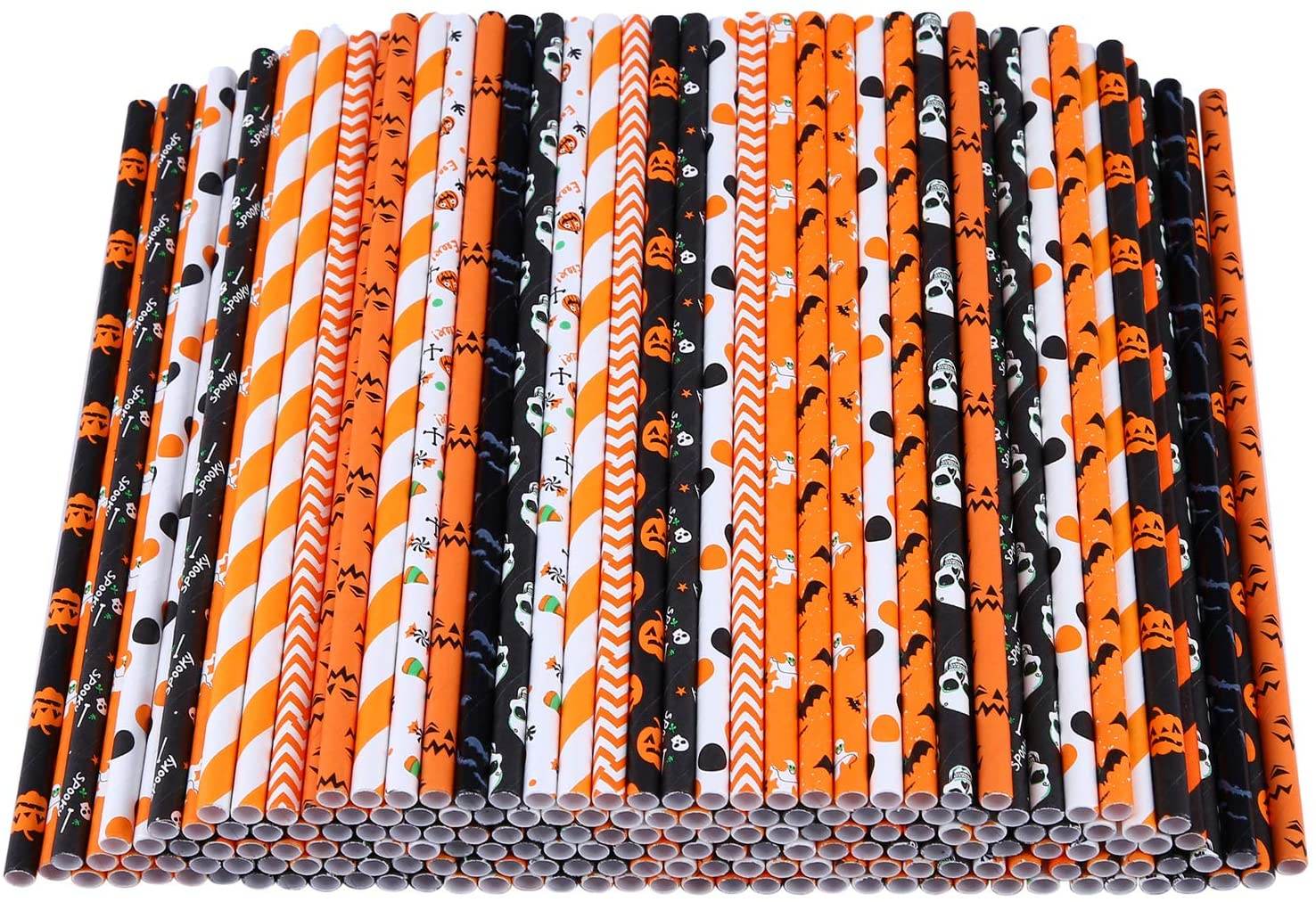 Halloween Biodegradable Drinking Paper Straws Pumpkin Bat Sp - Mubimart