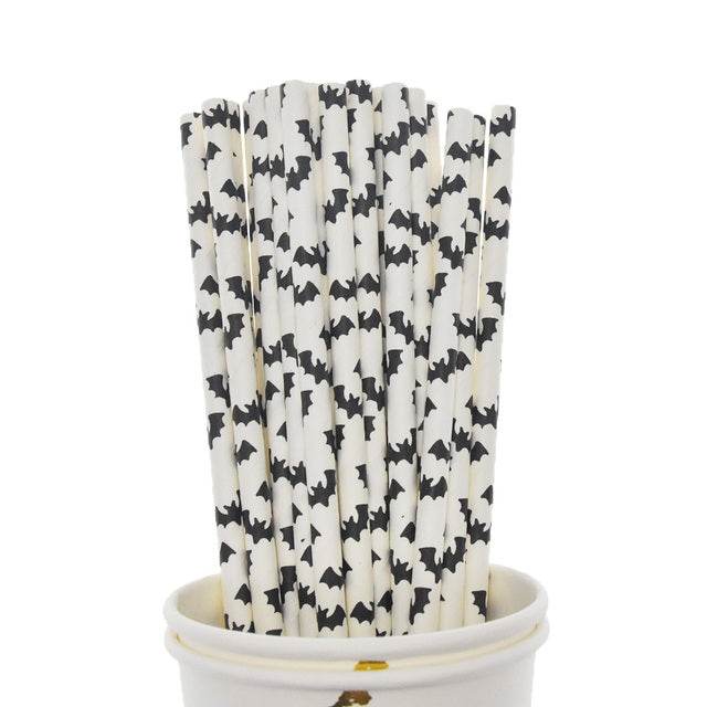 Halloween Biodegradable Drinking Paper Straws Pumpkin Bat Sp - Mubimart