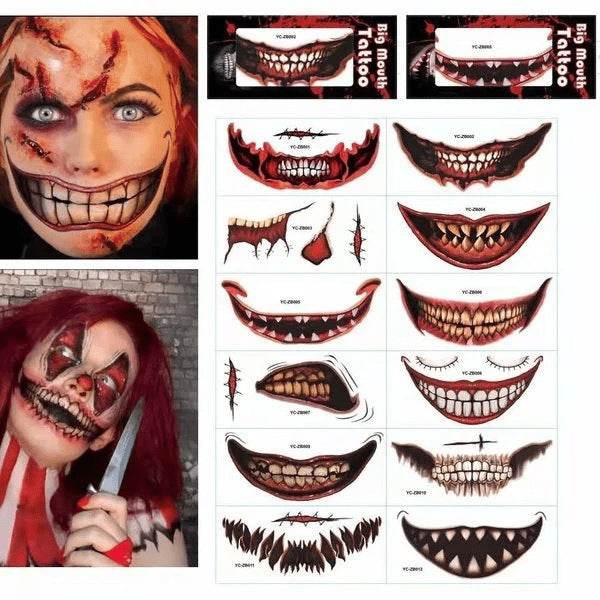 Halloween Fashion Tattoo Stick Smile Lip Sticker - Mubimart