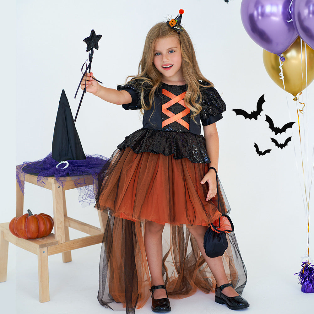 Halloween Girls' Witch Performance Costume Party Dress - Mubimart - Girl Dress 