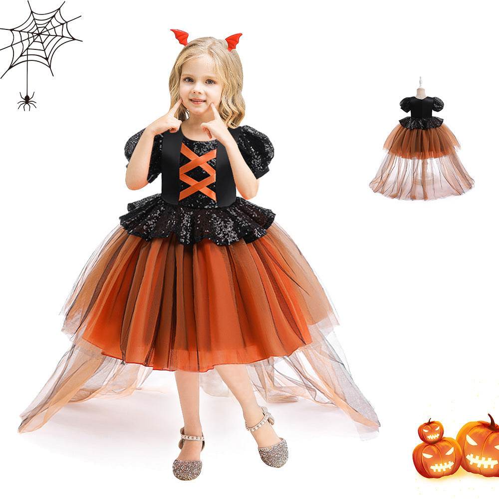 Halloween Girls' Witch Performance Costume Party Dress - Mubimart