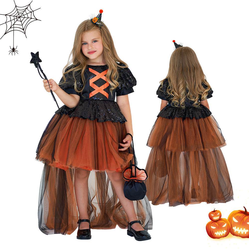 Halloween Girls' Witch Performance Costume Party Dress - Mubimart